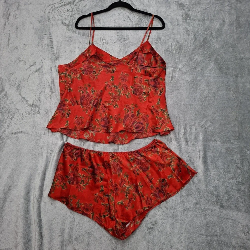 Vtg 80s Womens 18/20 Paisley Floral Satin Pajama Sleep Shorts Set Lingerie Silky
